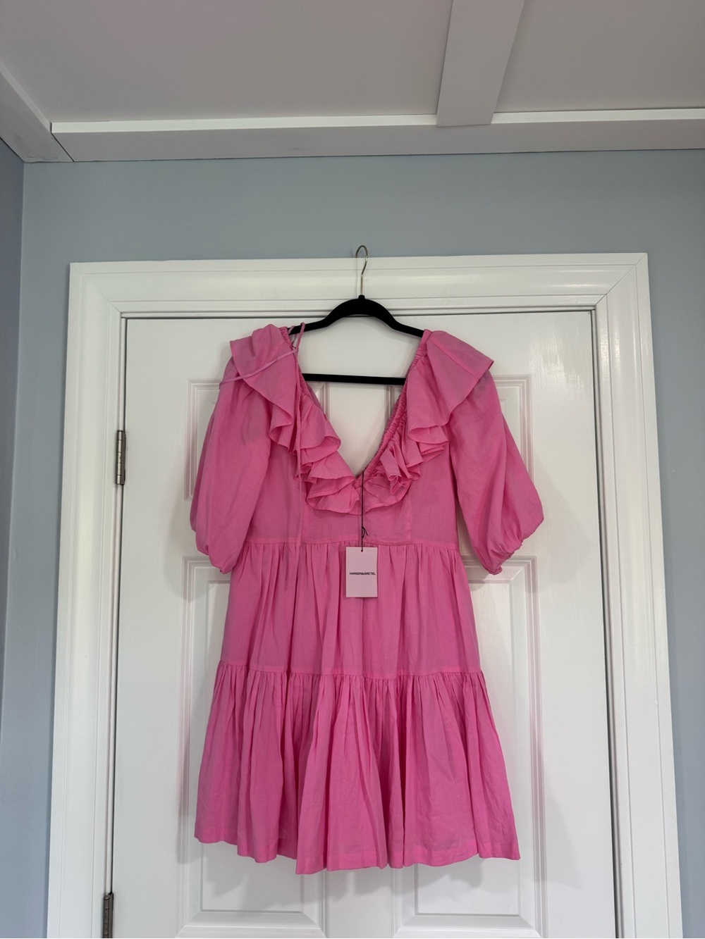 Pink Ruffle V-Neck Mini Dress
